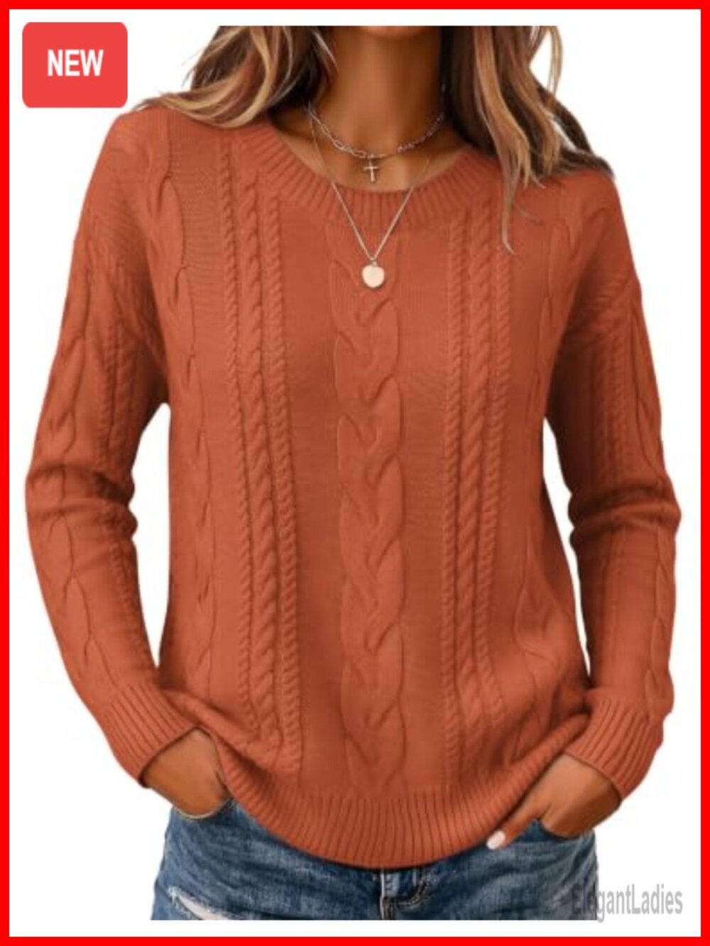 Cable Knit Chunky Pullover Sweater Loose Fit Fall Layering